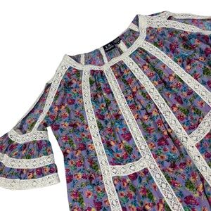 SR Fashion Smock Blouse Women Floral Crochet Rayon Cold Shoulder Sleeve Boho M‎